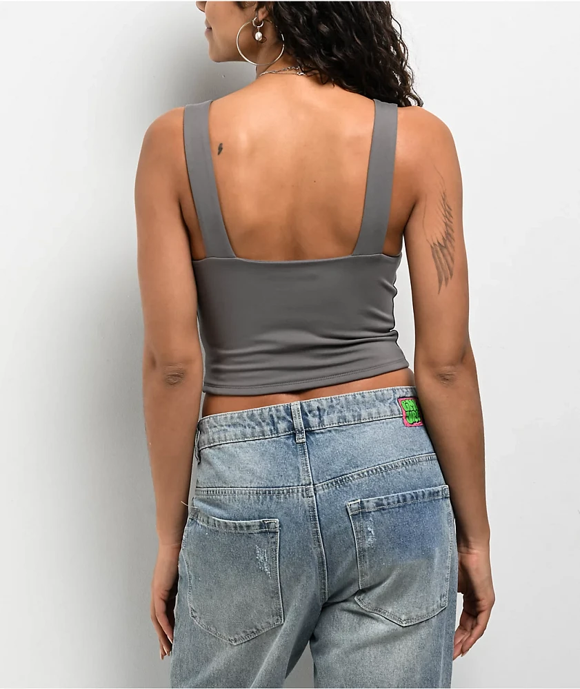 Freeworld Pheobe Grey V-Neck Crop Tank Top