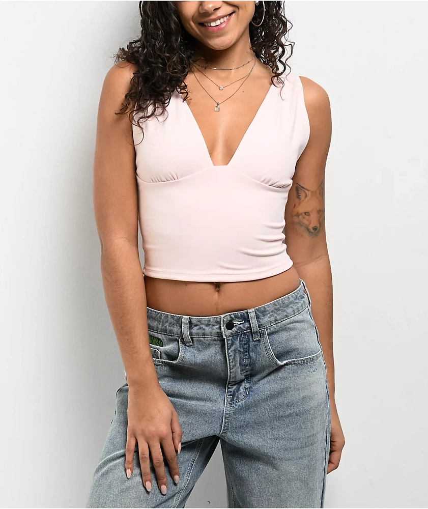 Freeworld Pheobe Pink V-Neck Crop Tank Top