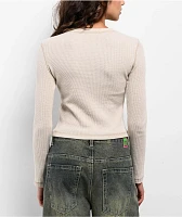 Freeworld Thora Silver Birch Notch Thermal Long Sleeve Crop T-Shirt