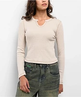 Freeworld Thora Silver Birch Notch Thermal Long Sleeve Crop T-Shirt