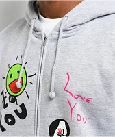Frog Love/Hate Heather Grey Zip Hoodie