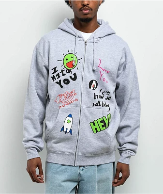 Frog Love/Hate Heather Grey Zip Hoodie