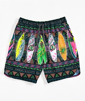 Gecko Boardroom Pattern Black Board Shorts