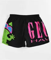 Gecko Iconic Multi Stripe Black & Purple Volley Shorts