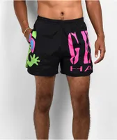 Gecko Iconic Multi Stripe Black & Purple Volley Shorts