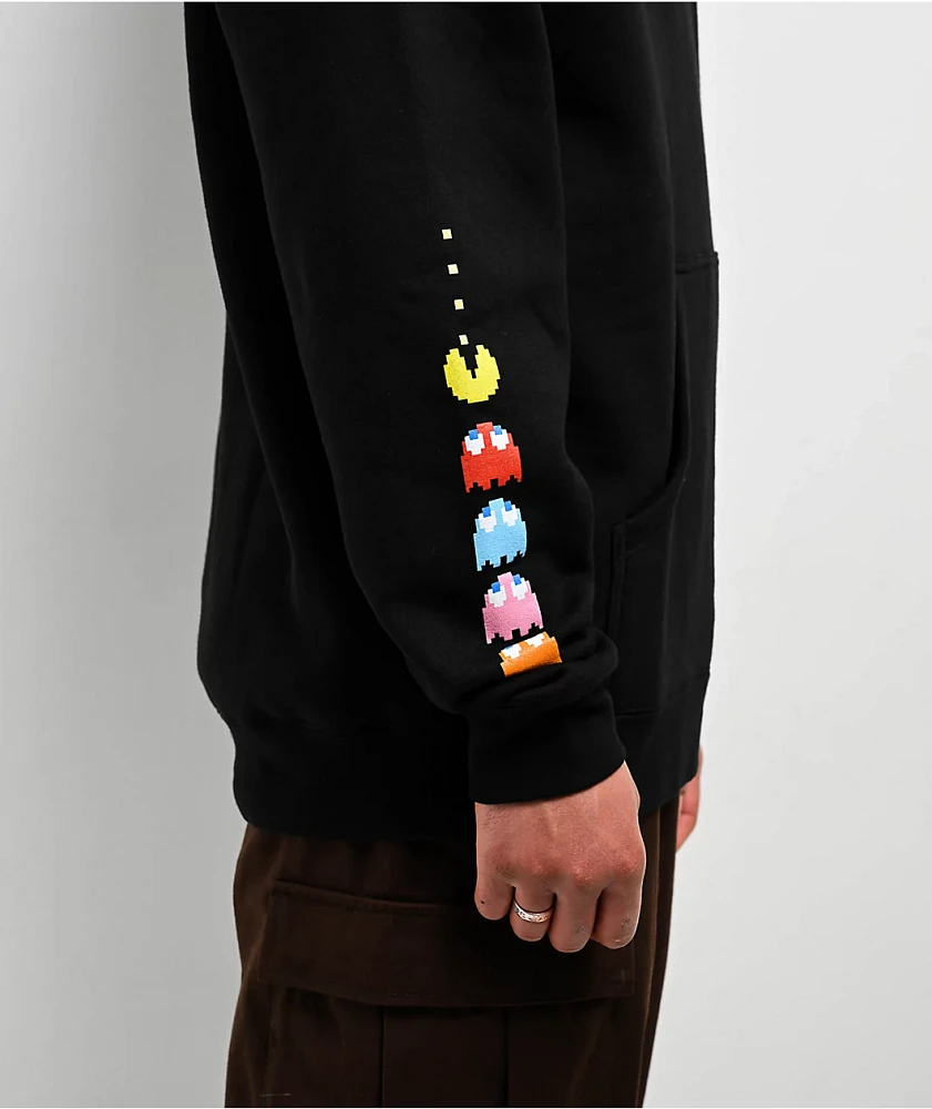 Girl x PAC-MAN Ghost Sleeve Embroidered Black Hoodie