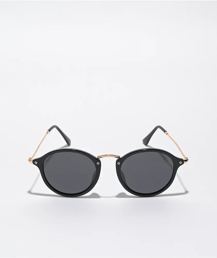 Glassy Klein Black & Gold Polarized Round Sunglasses