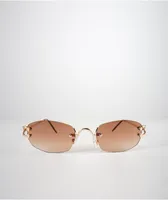 Gold & Brown Oval Frameless Sunglasses