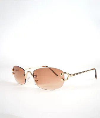 Gold & Brown Oval Frameless Sunglasses