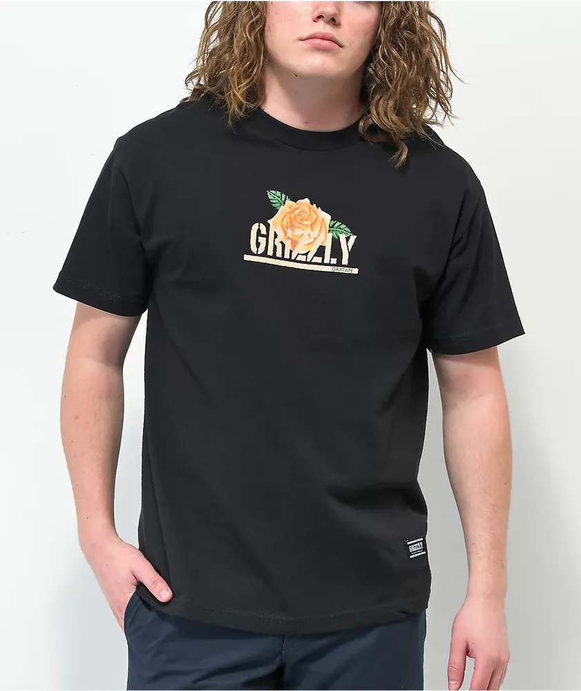 Grizzly Peach Rose Black T-Shirt