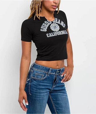Guess Jeans Notch Neck Black Crop T-Shirt