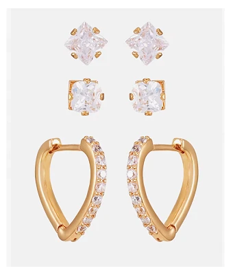 Guess Stud & Huggie 3-Pack Gold Earring Box Set