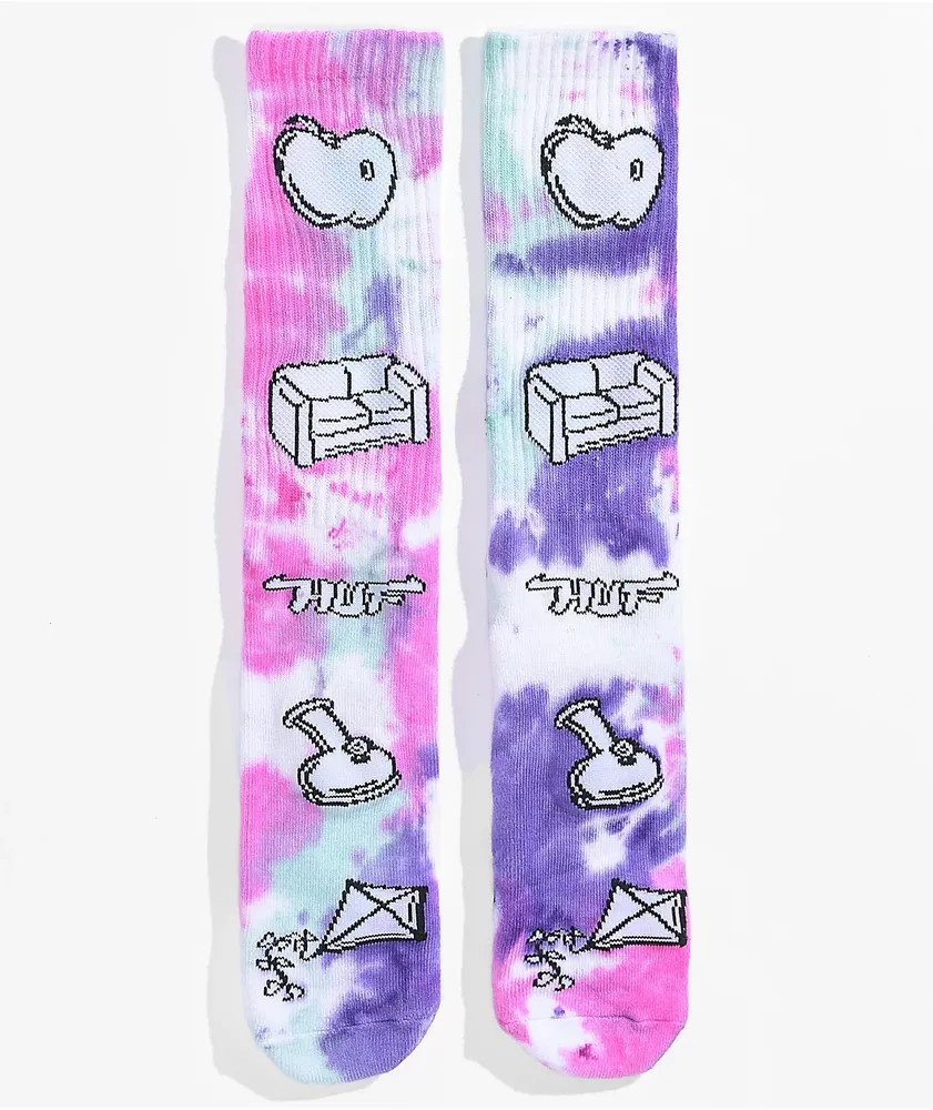 HUF 420 Scatterbrain Purple Tie Dye Crew Socks