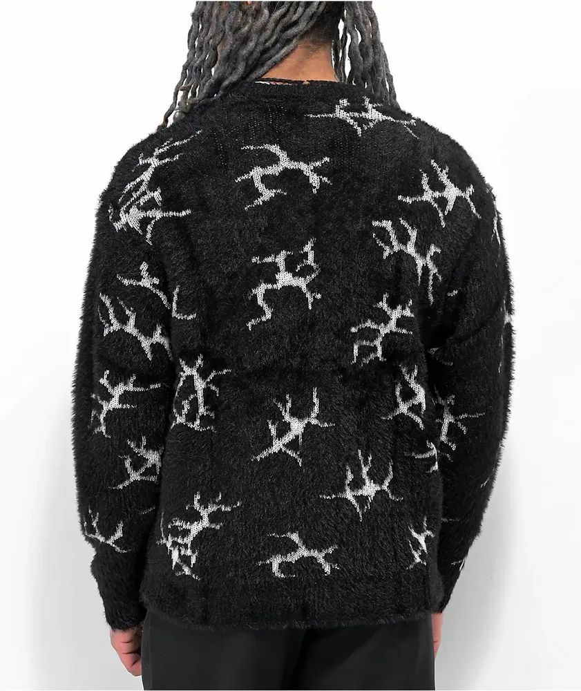 HUF Cracked Black Cardigan Sweater