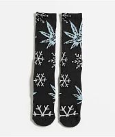 HUF Green Buddy Snowflakes Charcoal Crew Socks