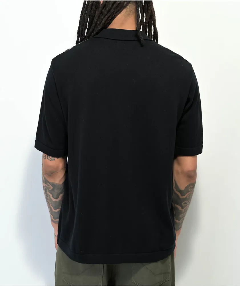HUF Linked Black Knit Button Up Short Sleeve Sweater