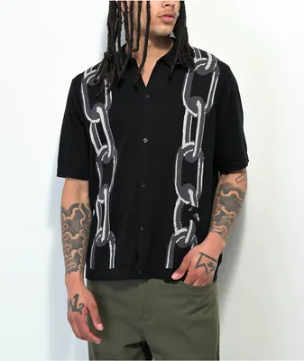 HUF Linked Black Knit Button Up Short Sleeve Sweater
