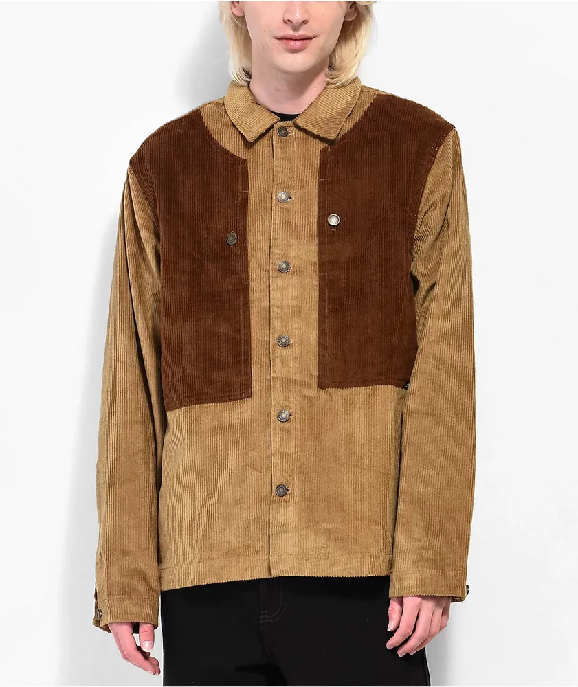 HUF Marina Box Corduroy Khaki Long Sleeve Button Up Shirt