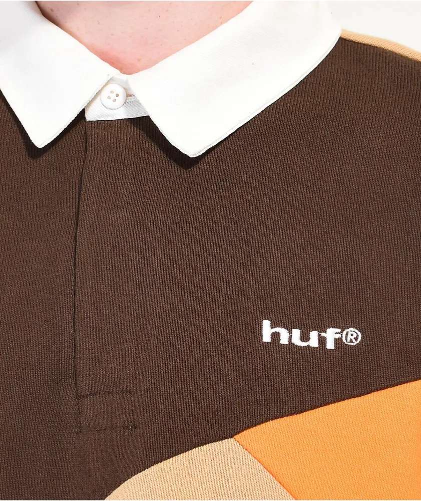 HUF Mixed Up Khaki & Brown Long Sleeve Polo Shirt