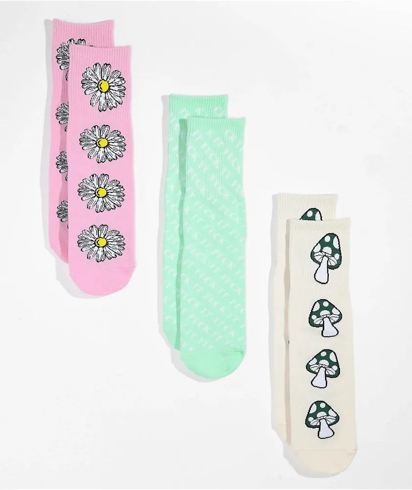 HUF Pink, Natural, & Mint 3 Pack Crew Socks