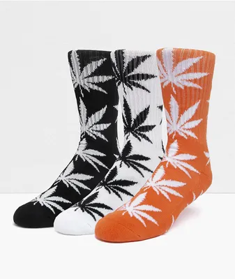 HUF Plantlife Black, White, & Orange 3 Pack Crew Socks