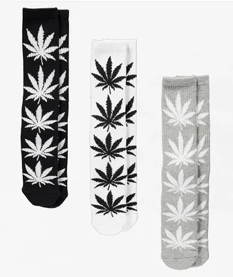 HUF Plantlife Black, White & Grey 3-Pack Crew Socks