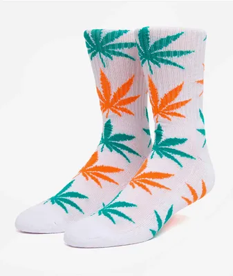 HUF Plantlife White, Orange & Teal Crew Socks