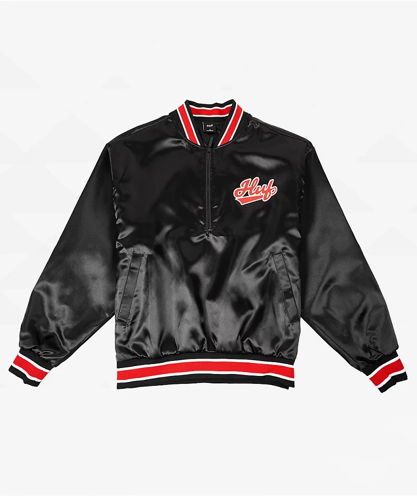 HUF Pop Fly Black & Red Satin Baseball Jacket