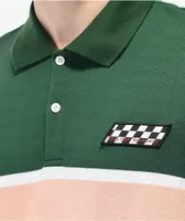 HUF Power Unit Green, Salmon, & White Stripe Polo Shirt