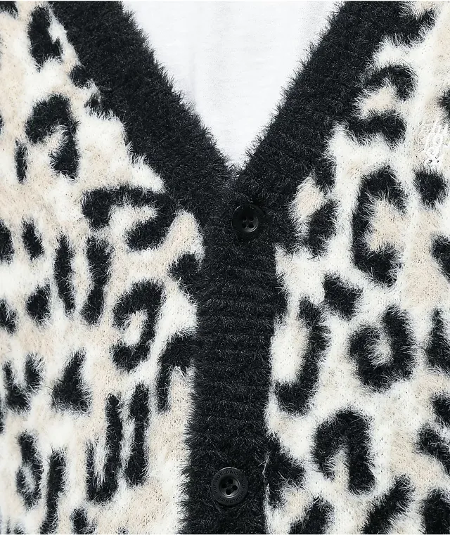 Fuzzy White Leopard Long Cardigan