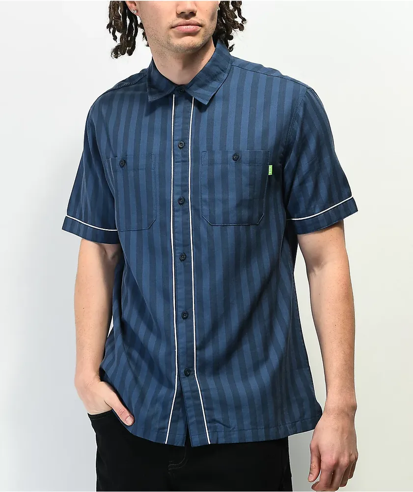 HUF Soho Navy Stripe Woven Short Sleeve Button Up Shirt