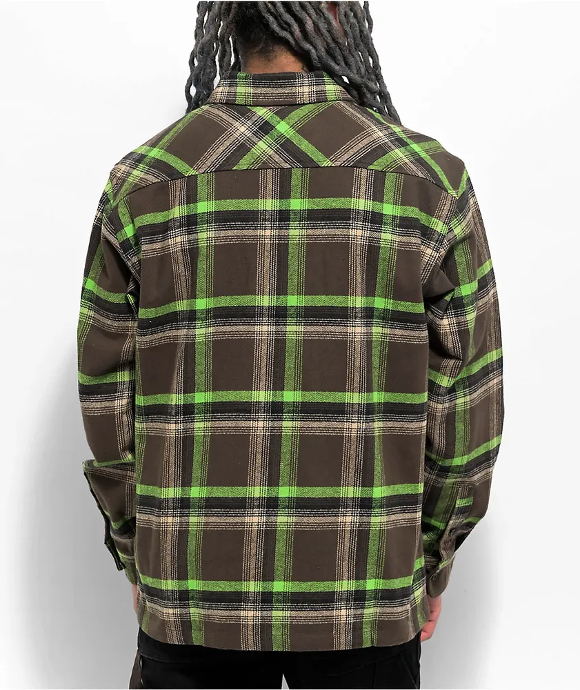 HUF Sorrento Brown & Green Plaid Flannel Shirt