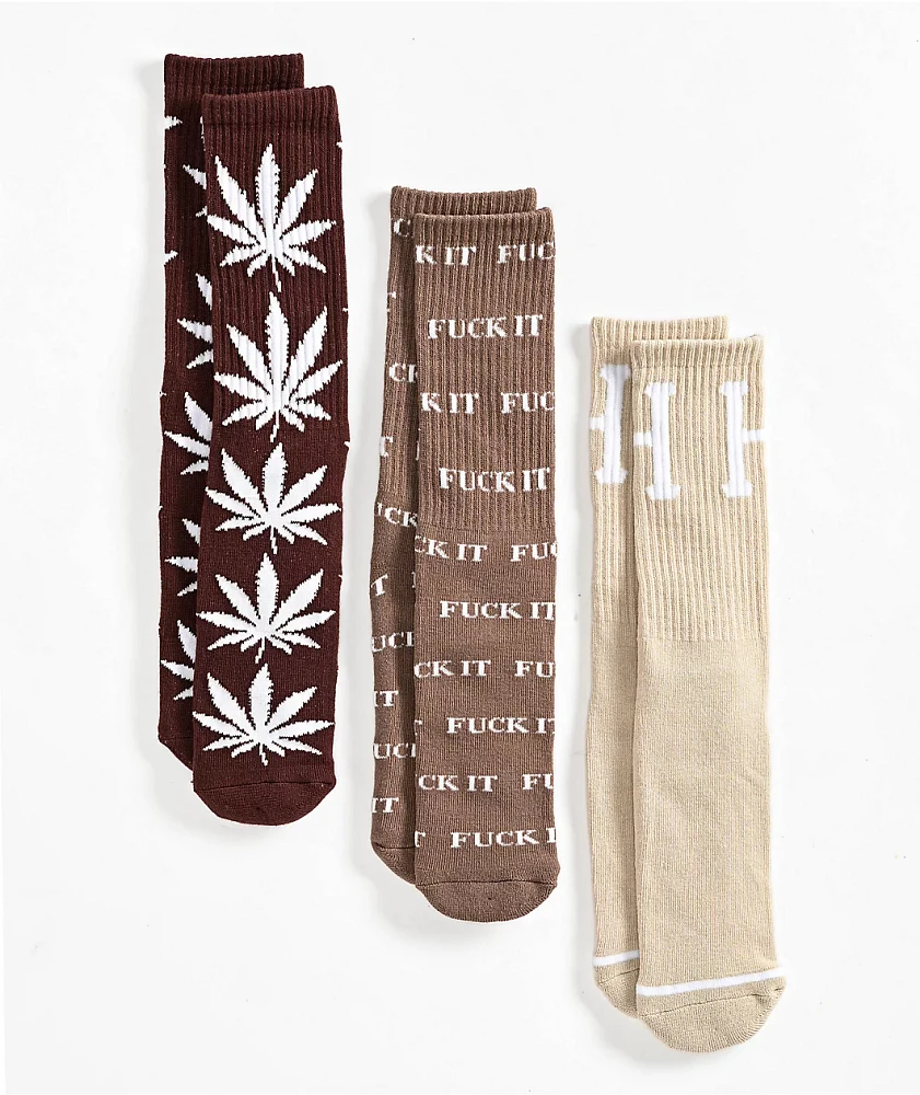 HUF Variety 3 Pack Natural Crew Socks