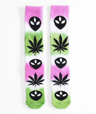 HUF x Alien Labs Pink & Green Tie Dye Crew Socks