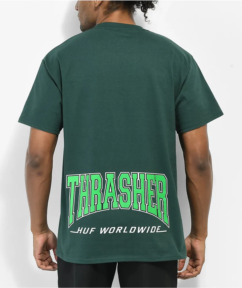 https%3A%2F%2Fscene7.zumiez.com%2Fis%2Fimage%2Fzumiez%2Fproduct main medium 2x%2FHUF x THRASHER High Point Green T Shirt 358561 front US.jpg large