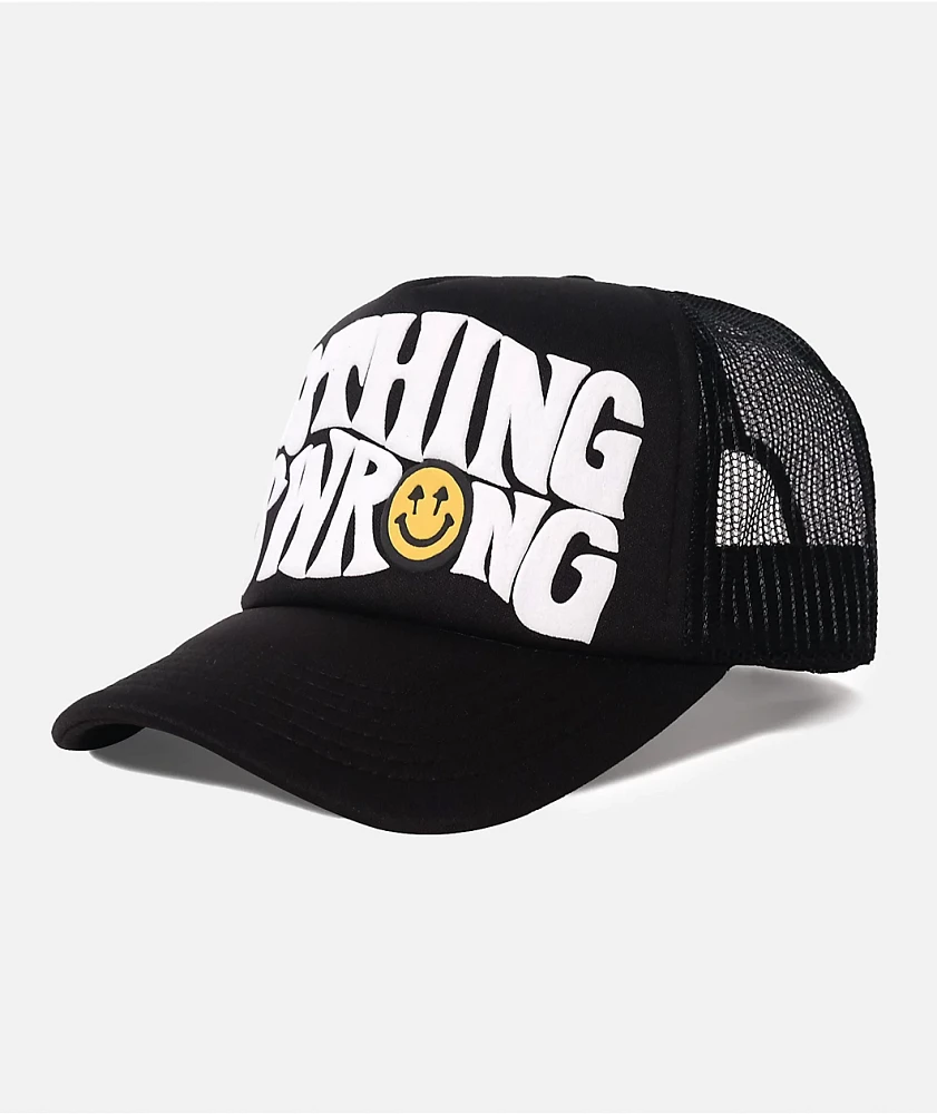 Happy Caps Nothing Is Wrong Black Trucker Hat