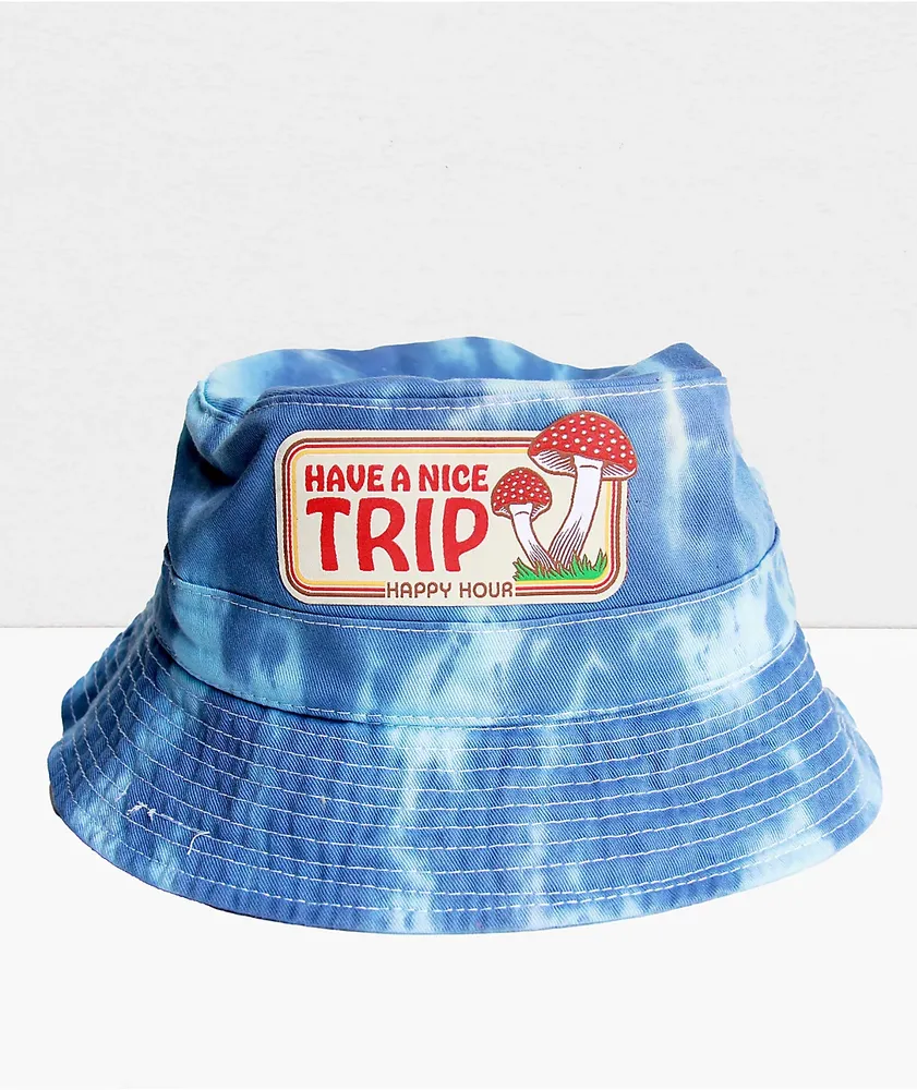 Happy Hour Have A Nice Trip Blue Wash Bucket Hat