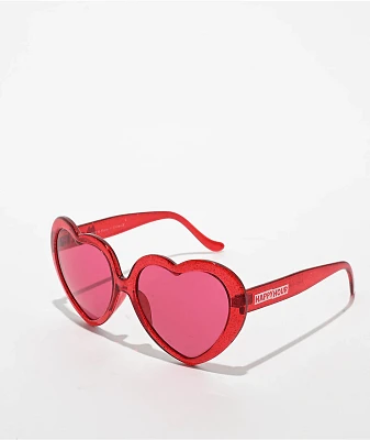 Happy Hour Hearts Red Sparkle Sunglasses