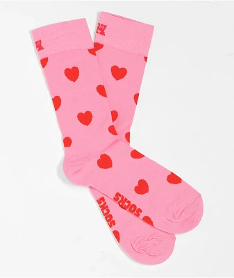Happy Socks Heart Pink Crew Socks