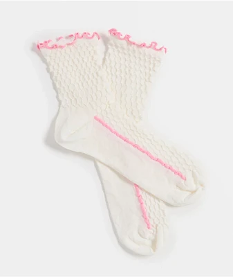Happy Socks Structure Slinky White Quarter Crew Socks