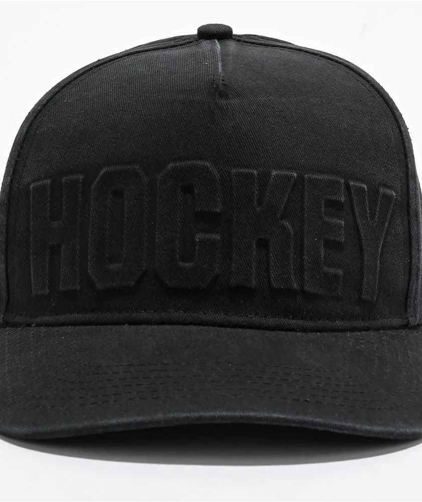 Hockey Embossed Black Strapback Hat