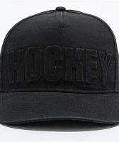 Hockey Embossed Black Strapback Hat