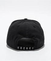 Hockey Embossed Black Strapback Hat