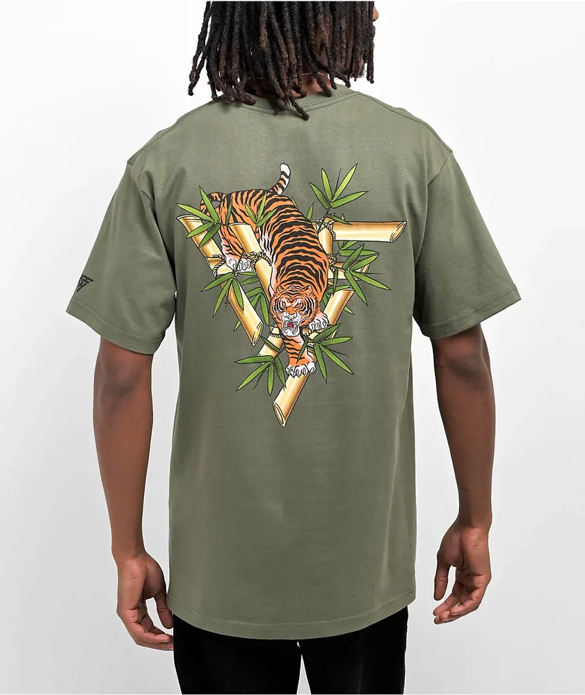 Hypland Orange Tiger Logo Olive Green T-Shirt