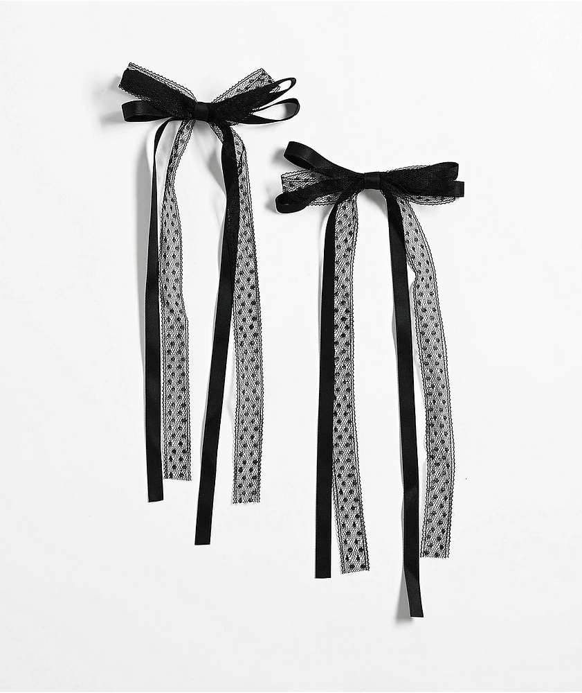 IGOU 2 Pack Black Lace Bow Barrettes