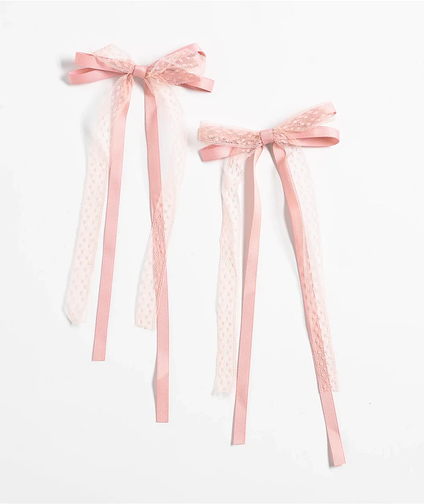 IGOU 2 Pack Pink Lace Bow Barrettes