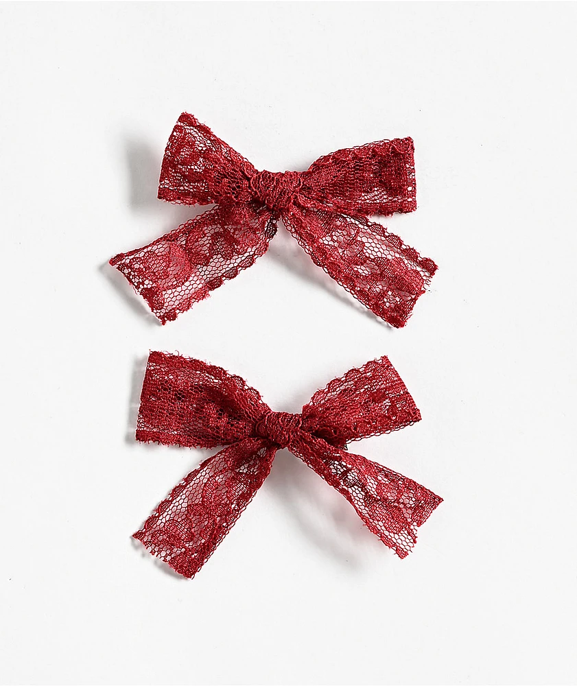 IGOU Lace Bow Red 2 Pack Alligator Hair Clips