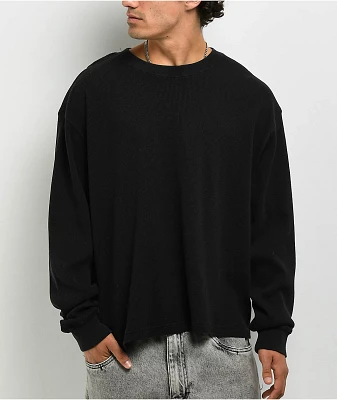 ITA Flux Vintage Black Thermal Long Sleeve Boxy T-Shirt