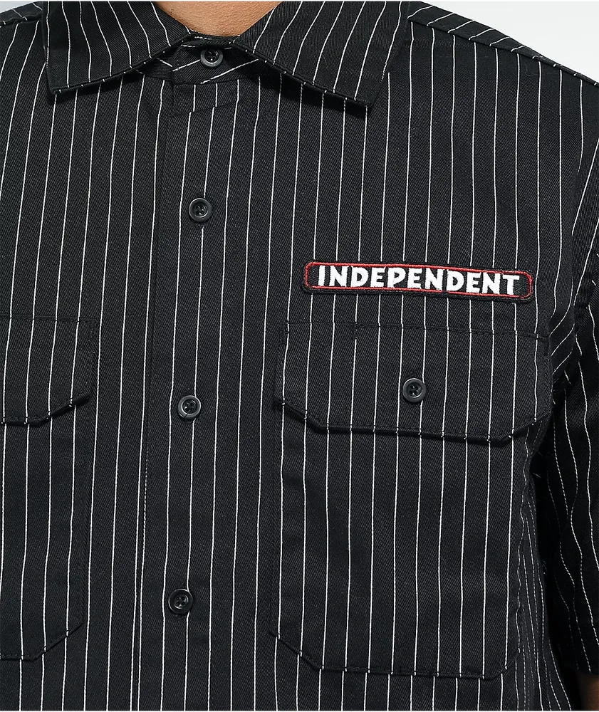 Independent Bar Logo Black Stripe Short Sleeve Work Shirt