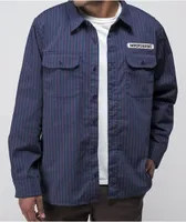 Independent Bar Logo Navy & Red Pinstripe Button Up Shirt